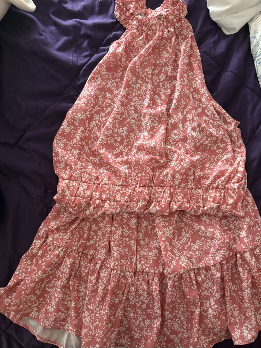 Pink Floral Halter Tiered Dress